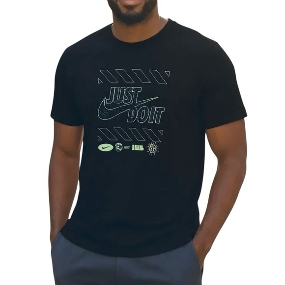 Mens Nike Black Tee with Green 'Just Do It' Design | Size XL - Picture 1 of 5